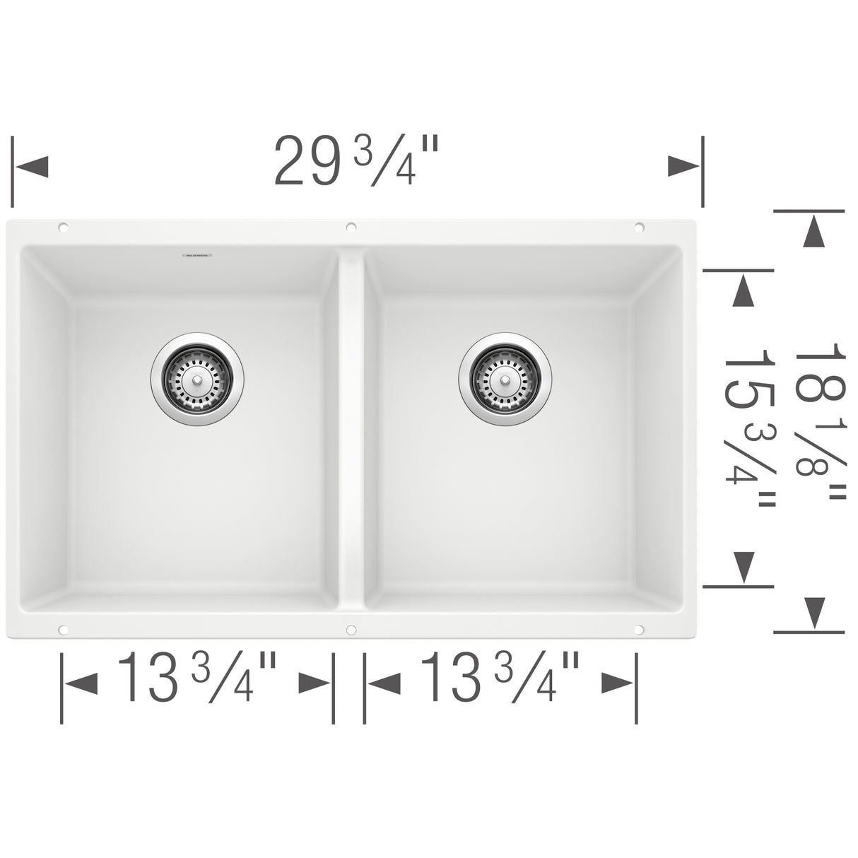 Blanco Precis 29-3/4 Inch Equal Double Bowl Silgranit Undermount Kitchen Sink 50/50