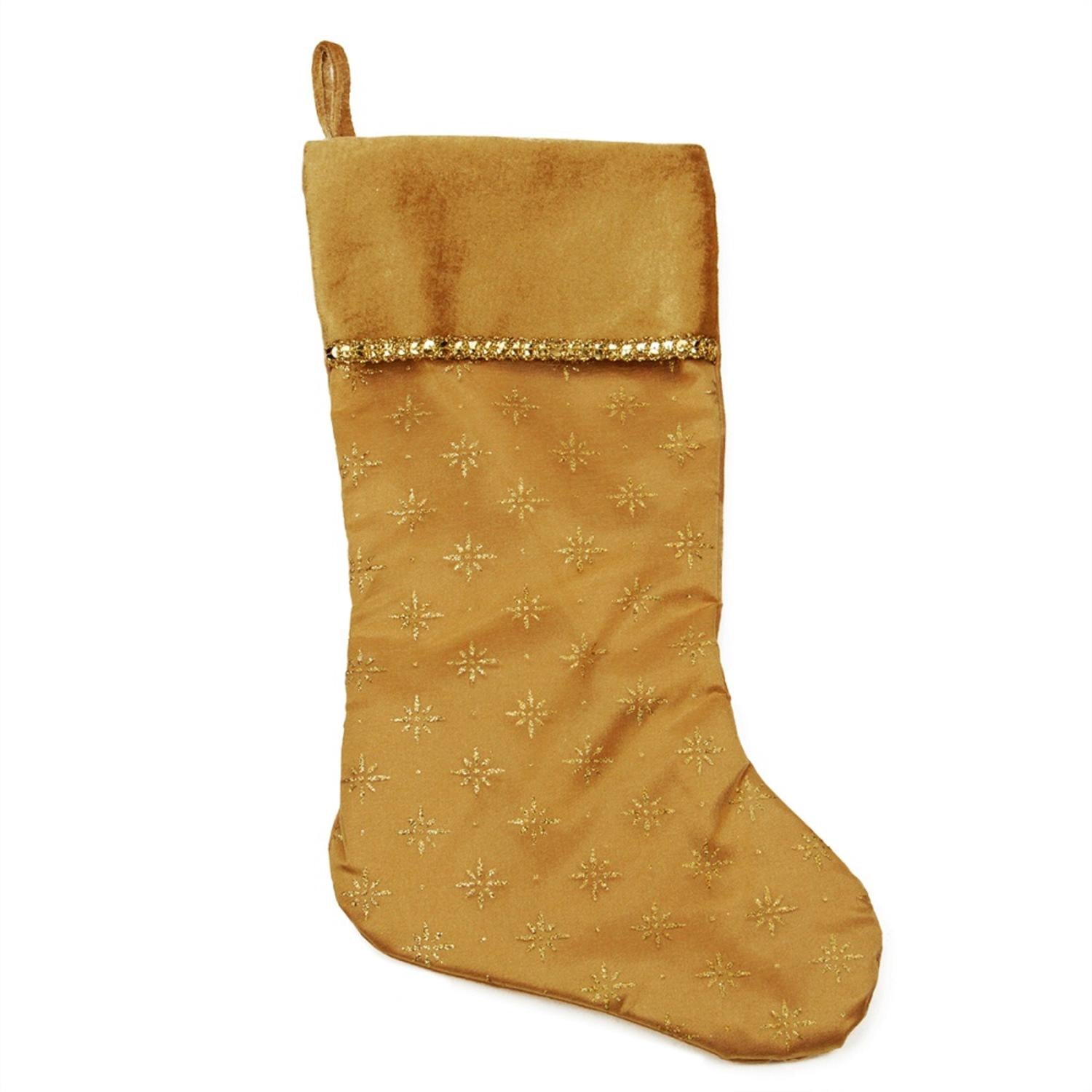 20" Gold Glittered Starburst Christmas Stocking with Shadow Velveteen Cuff
