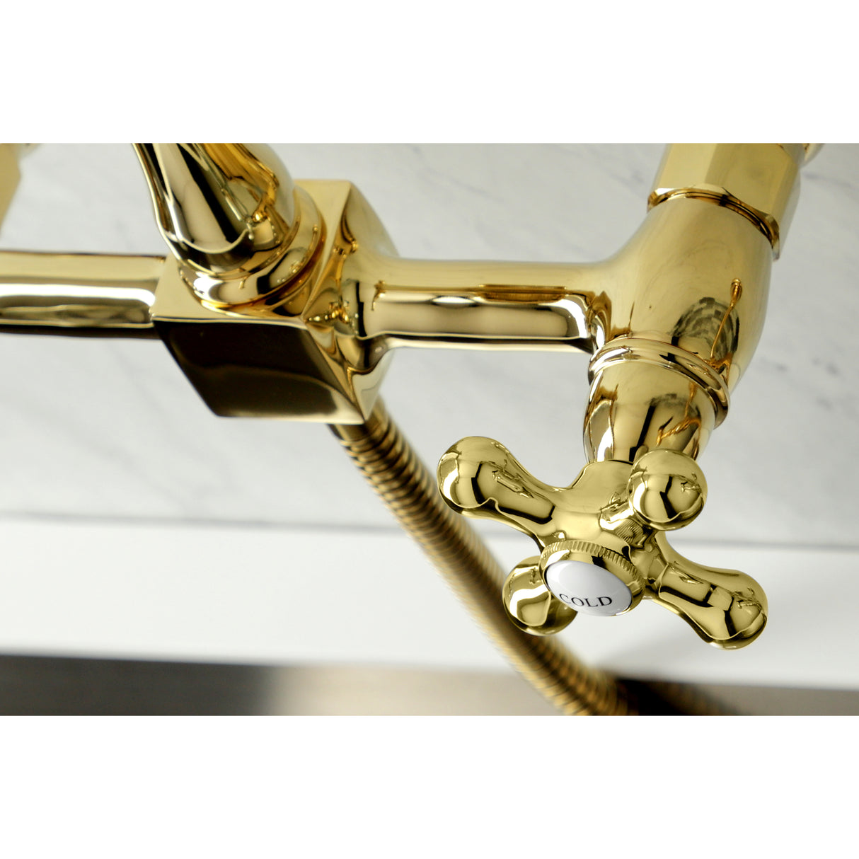 Heritage Wall Mount Bridge Kitchen Faucet with Brass Sprayer