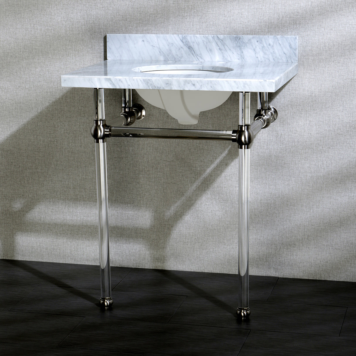 Templeton 30" x 22" Carrara Marble Bathroom Console Vanity with Acrylic Pedestal