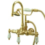 Vintage 3.4" Wall Tub Faucet With Hand Shower & Porcelain Lever Handles