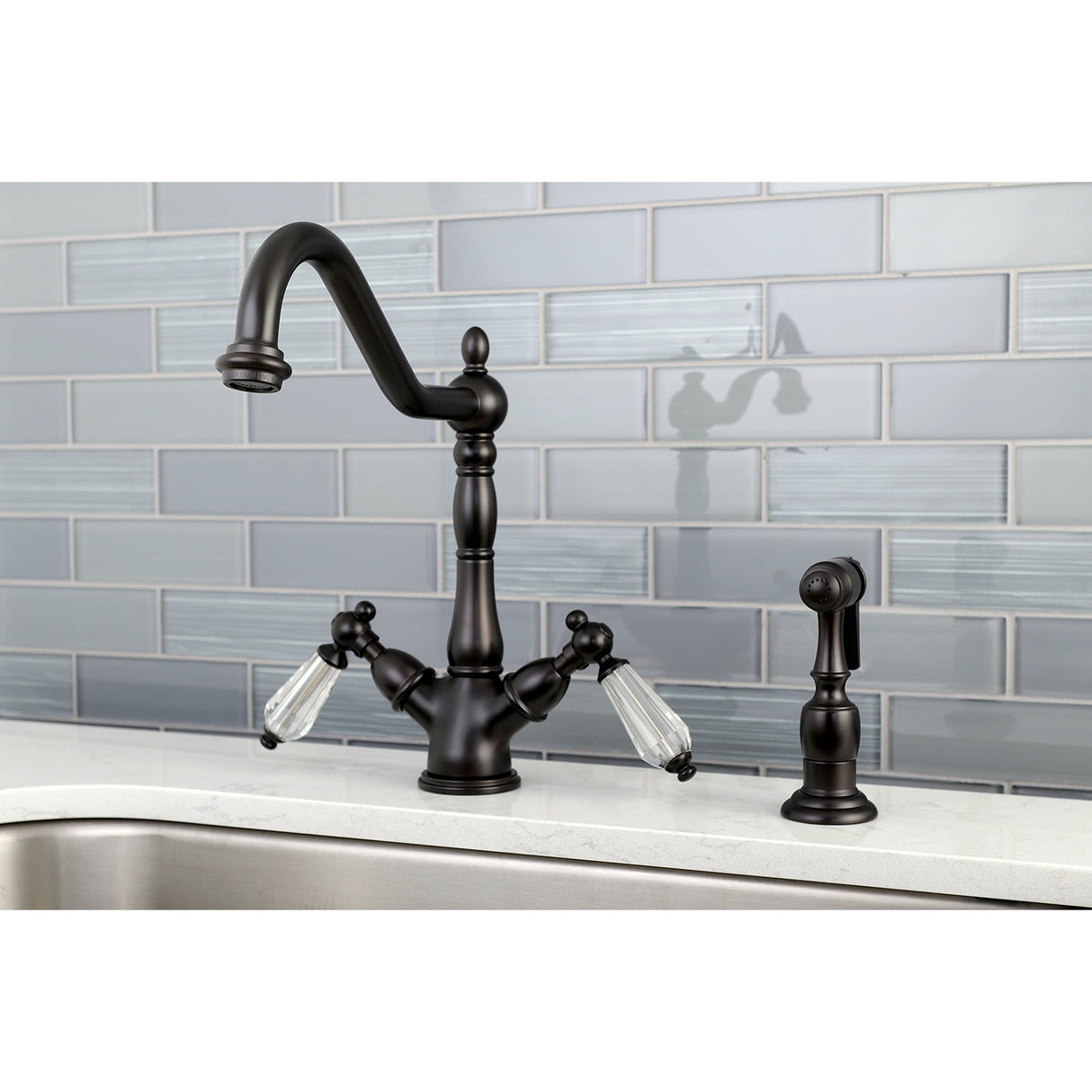 Wilshire Mono Deck Mount Kitchen Faucet with Brass Sprayer