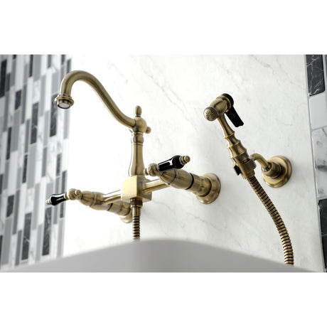 Duchess Wall Mount Traditional Bridge Kitchen Faucet with Brass Sprayer - BUILDMYPLACE