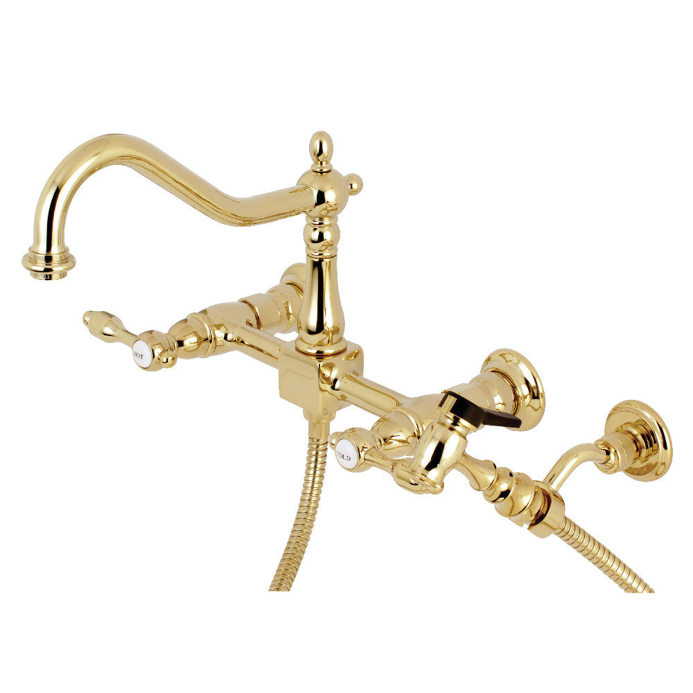 Tudor Wall Mount Bridge Kitchen Faucet with Brass Sprayer