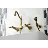 Heritage Traditional Wall Mount Bridge Kitchen Faucet with Brass Sprayer