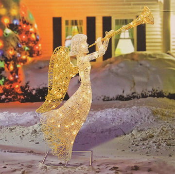 48" Glittered Trumpeting Angel Lighted Christmas Yard Art Decoration