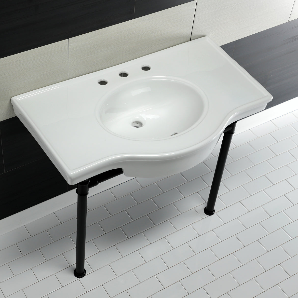 Templeton 37" x 22" Ceramic Console Sink with Stainless Steel Legs