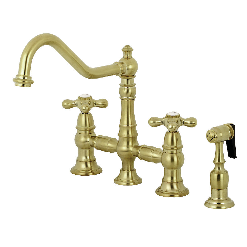 Restoration 8" Bridge Kitchen Faucet With Sprayer Includes Cross Handles For Easy Rotation