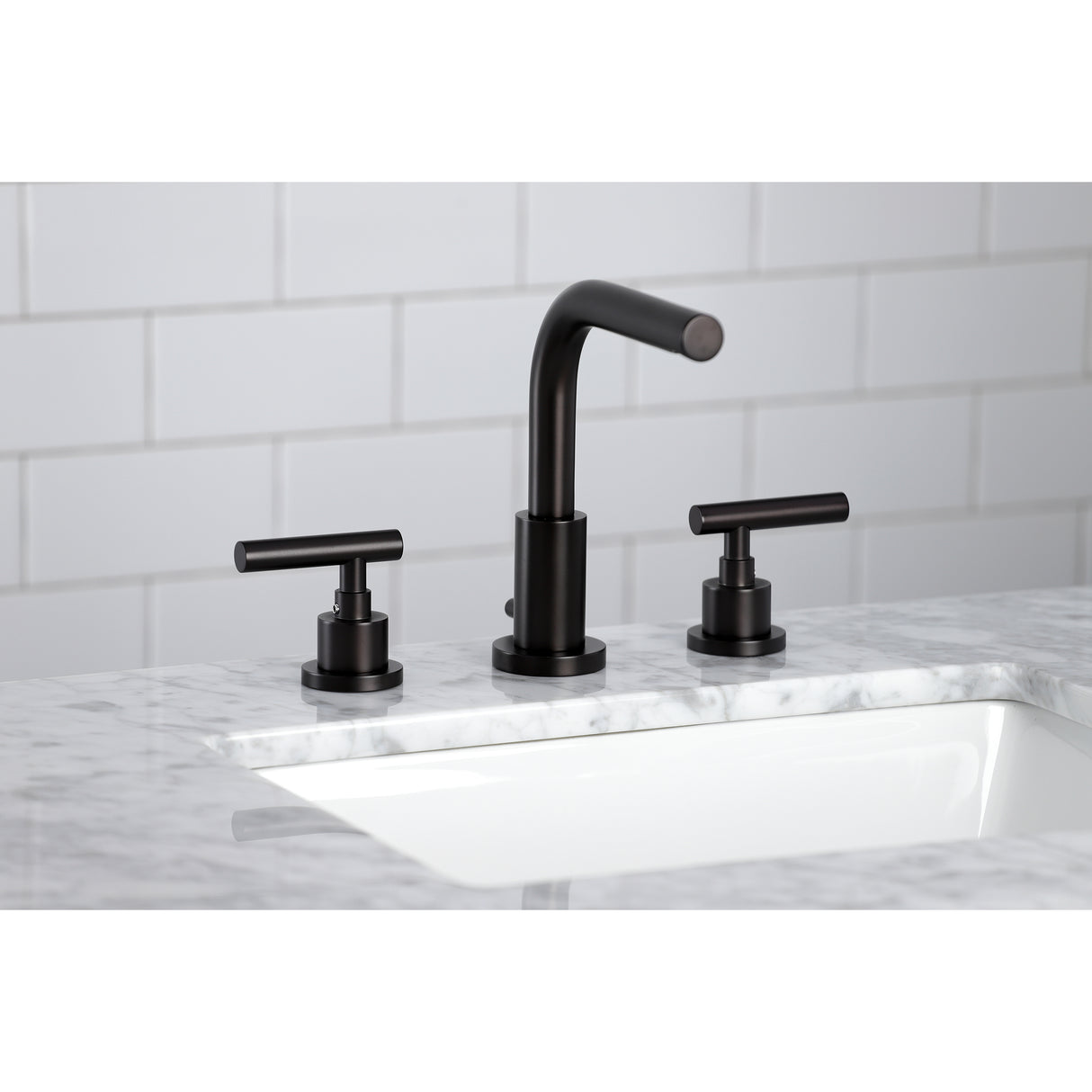 Manhattan Modern Widespread Bathroom Faucet with Brass Pop-Up