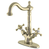 Vintage Two-Handle Single Hole Deck Mount Bathroom Sink Faucet with Brass Pop-Up and Cover Plate