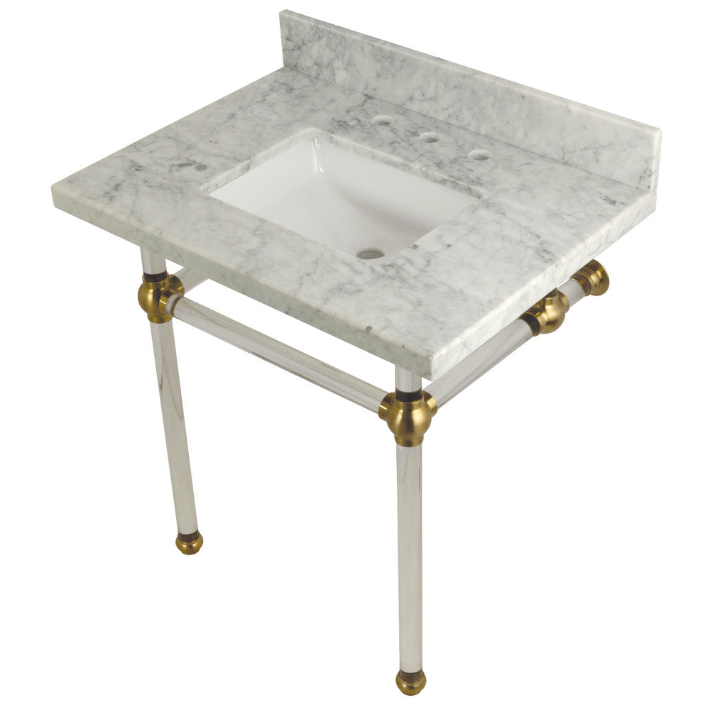 Templeton 30" x 22" Carrara Marble Vanity Top with Clear Acrylic Console Legs