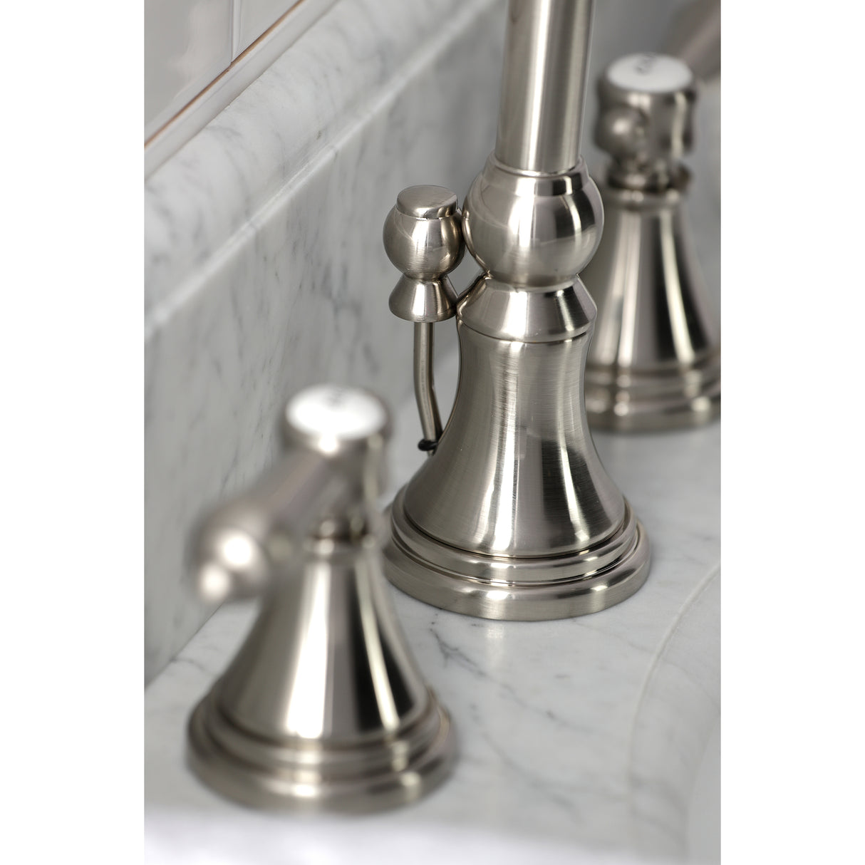 Heirloom Widespread Bathroom Faucet With Brass Pop Up