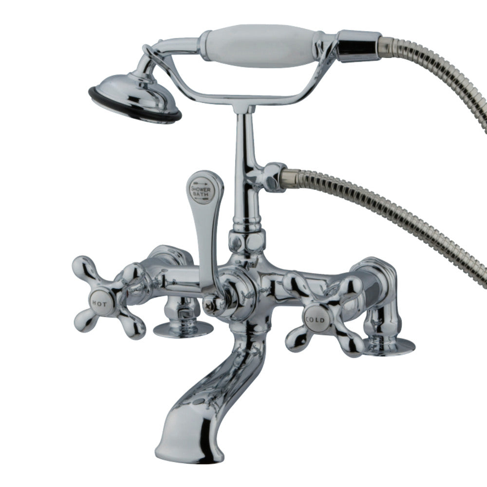 Vintage 7" Deck Mount Clawfoot Tub Faucet With Hand Shower & Metal Cross Handle In 6.75" Spout Reach