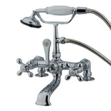 Vintage 7" Deck Mount Clawfoot Tub Faucet With Hand Shower & Metal Cross Handle In 6.75" Spout Reach