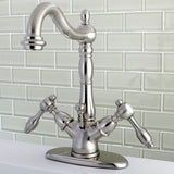 Tudor Two-handle Single Hole Deck Mount Bathroom Sink Faucet with Brass Pop Up and Cover Plate