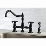 Restoration 8" Bridge Kitchen Faucet With Sprayer Includes Cross Handles For Easy Rotation