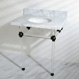 Templeton 30" x 22" Carrara Marble Bathroom Console Vanity with Acrylic Pedestal