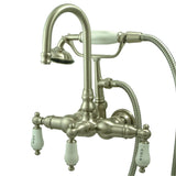 Vintage 3.4" Wall Tub Faucet With Hand Shower & Porcelain Lever Handles