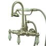 Vintage 3.4" Wall Tub Faucet With Hand Shower & Porcelain Lever Handles
