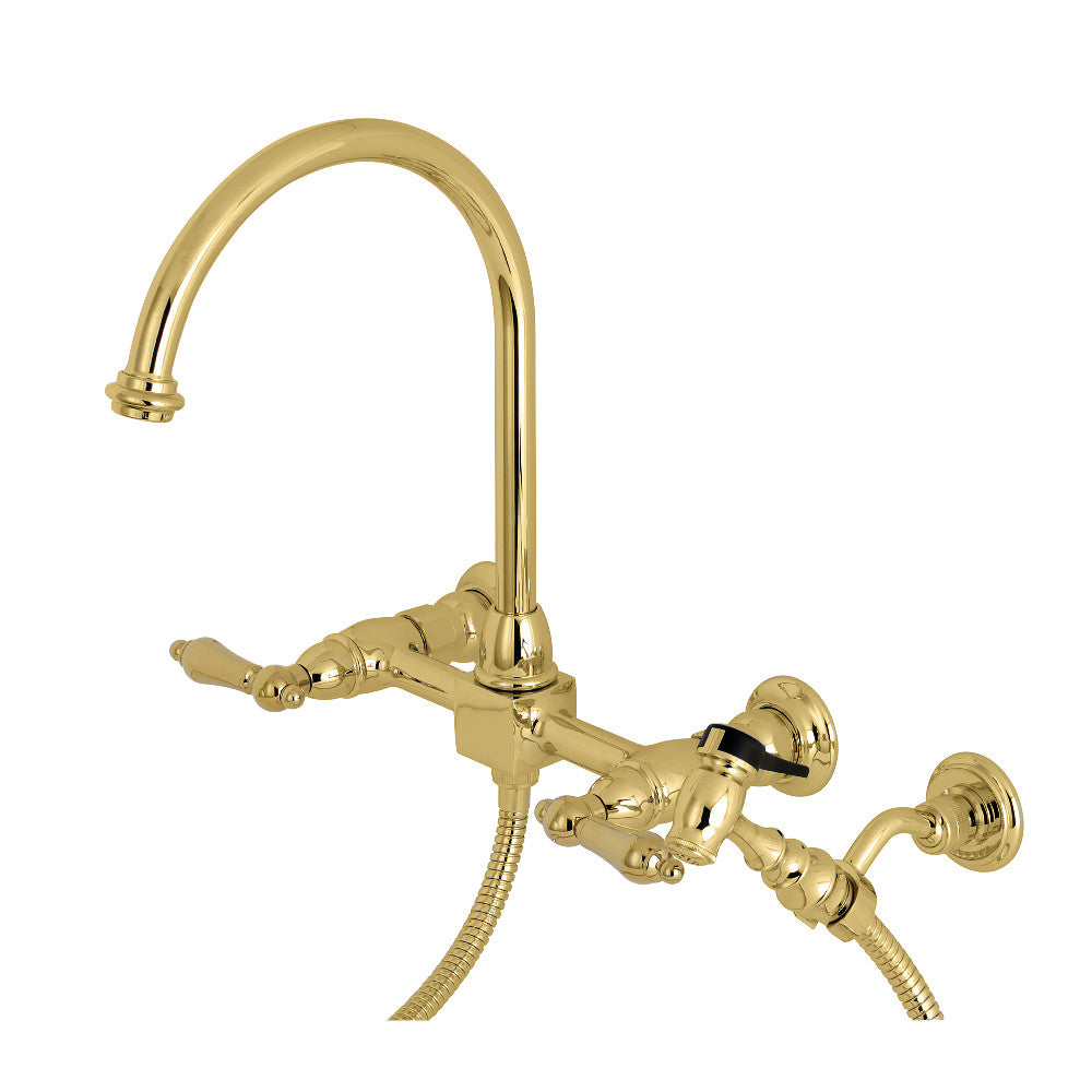 Restoration Traditional Wall Mount Bridge Kitchen Faucet with Brass Sprayer