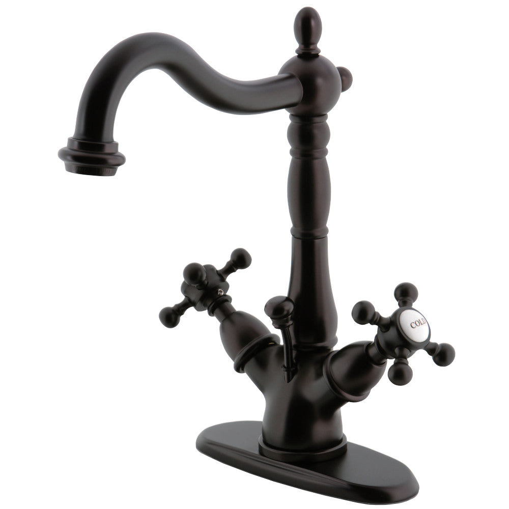 Vintage Two-Handle Single Hole Deck Mount Bathroom Sink Faucet with Brass Pop-Up and Cover Plate