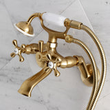 Wall Mount Clawfoot Tub Faucet With Hand Shower, Two Hole Installation