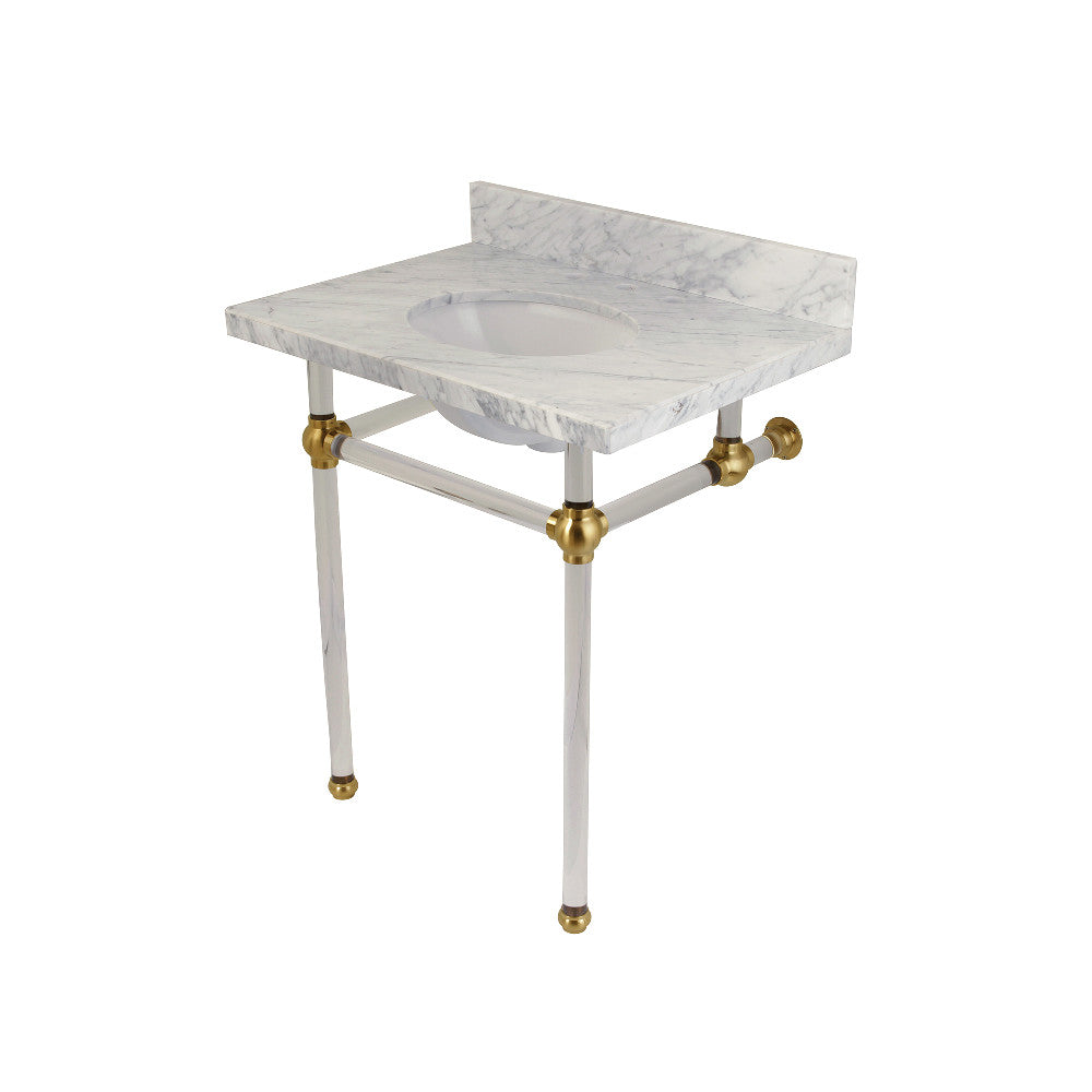 Templeton 30" x 22" Carrara Marble Bathroom Console Vanity with Acrylic Pedestal