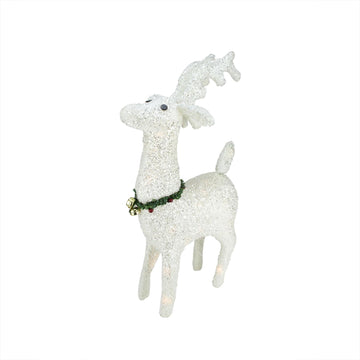 28.5" Lighted White Plush Glittered Reindeer Christmas Outdoor Decoration