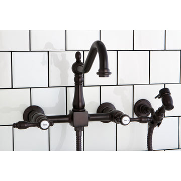 Tudor Wall Mount Bridge Kitchen Faucet with Brass Sprayer