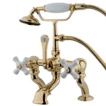 Vintage 7" Deck Mount Tub Faucet With Hand Shower In 6.63" Spout Reach