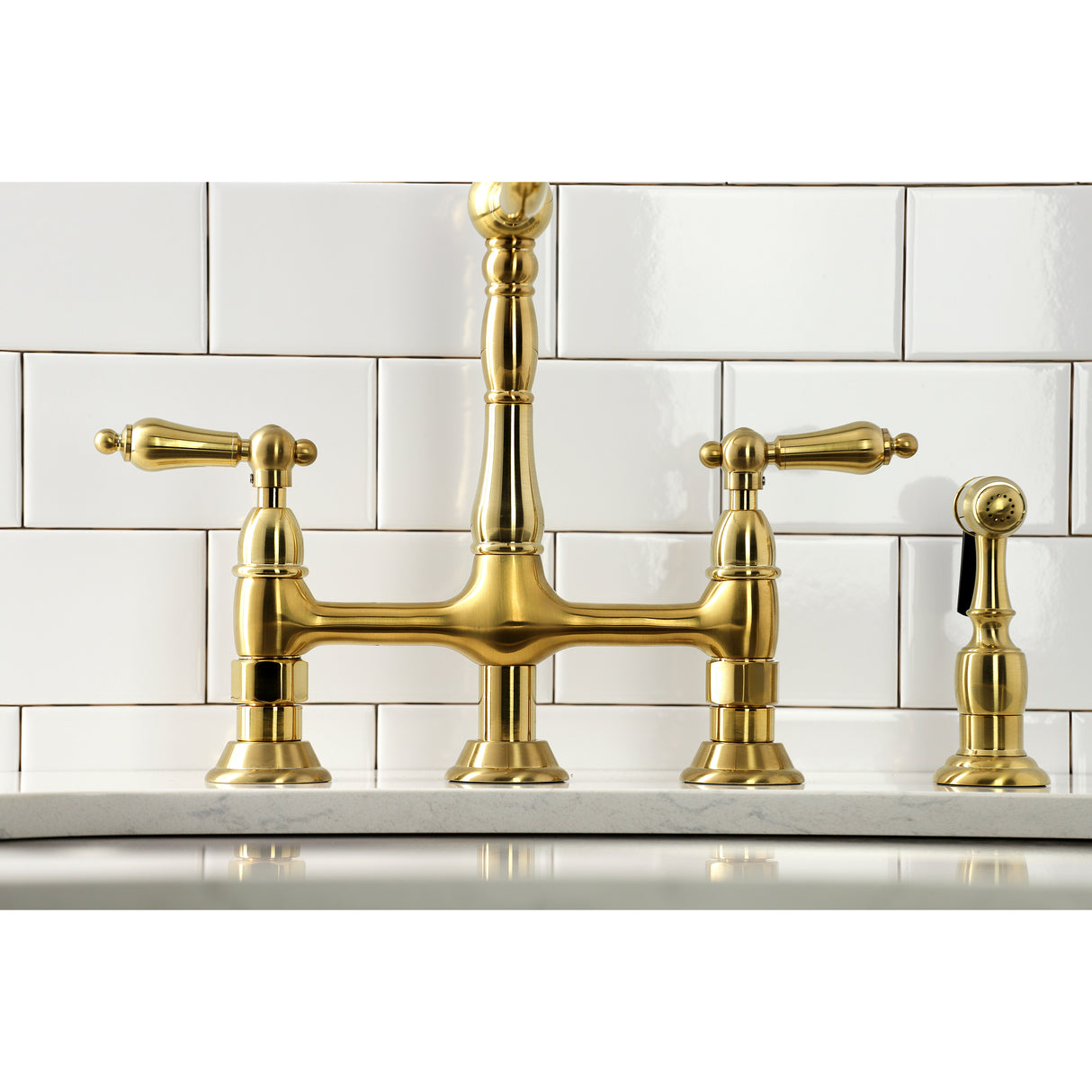 Heritage Bridge Kitchen Faucet with Brass Sprayer