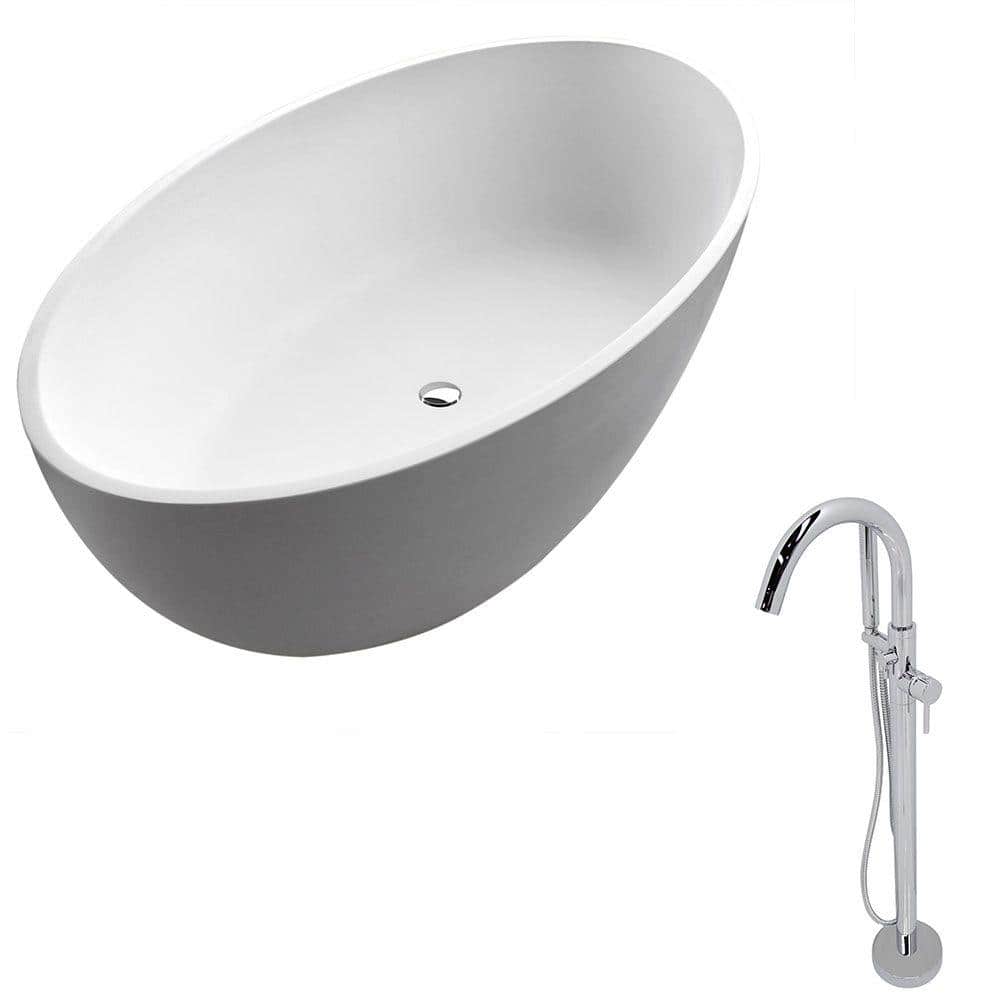 Soaking Bathtub in Matte White and Kros Faucet in Chrome