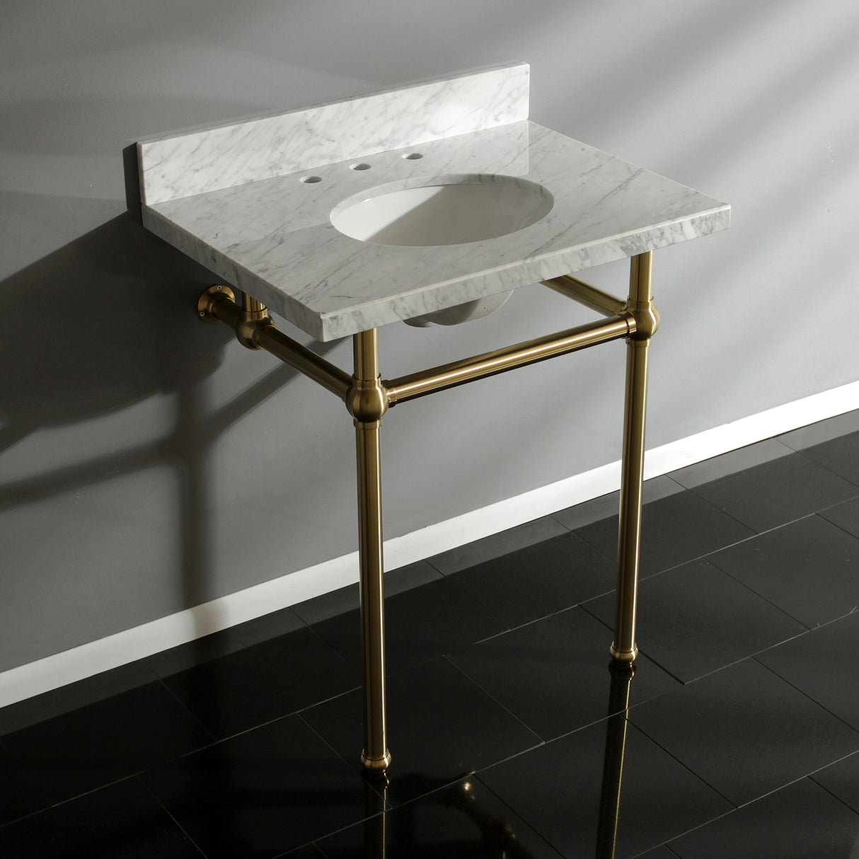 Templeton 30" x 22" Carrara Marble Vanity Top with Brass Console Legs