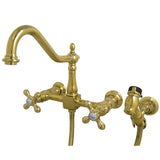 Heritage Two-Handle Wall Mount Bridge Kitchen Faucet With Brass Sprayer