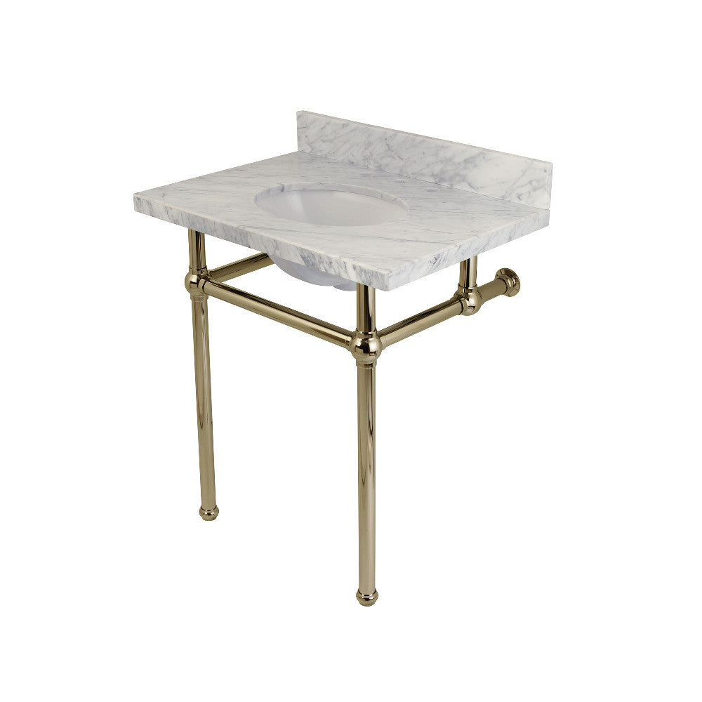 Templeton 30" x 22" Carrara Marble Vanity Top with Brass Console Legs