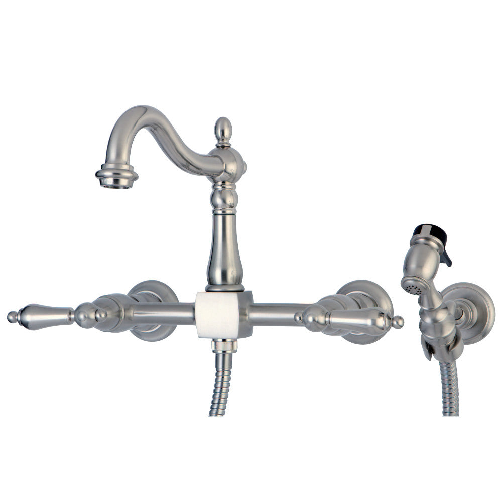 Heritage Traditional Wall Mount Bridge Kitchen Faucet with Brass Sprayer