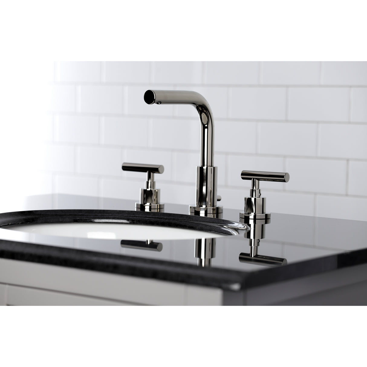 Manhattan Modern Widespread Bathroom Faucet with Brass Pop-Up