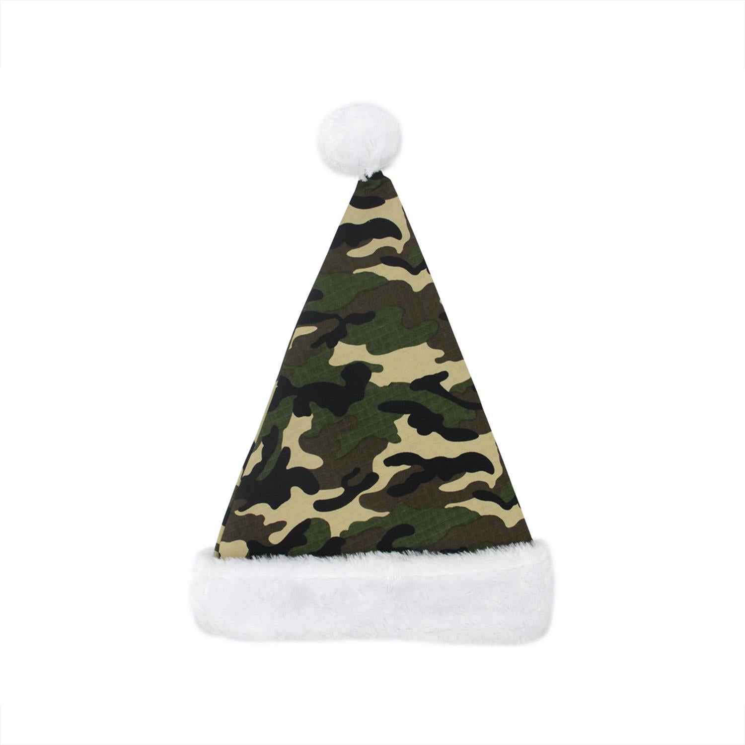 18" Camouflage Faux-Fur Cuffed Christmas Santa Claus Hat Accessory - Adult Size