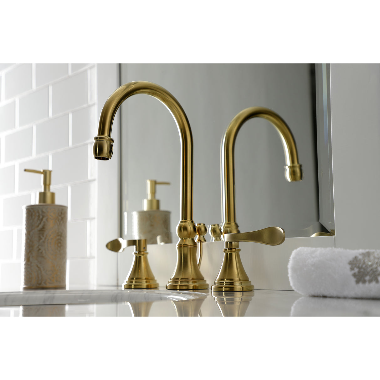 NuFrench Widespread Bathroom Faucet with Brass Pop-Up