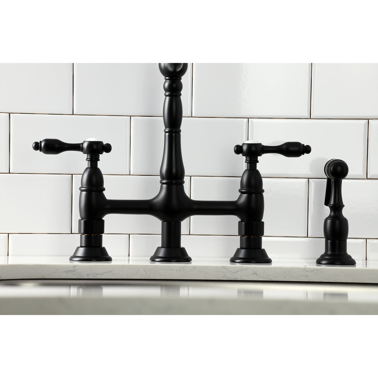 Tudor 8 Inch Center Kitchen Faucet With Brass Sprayer