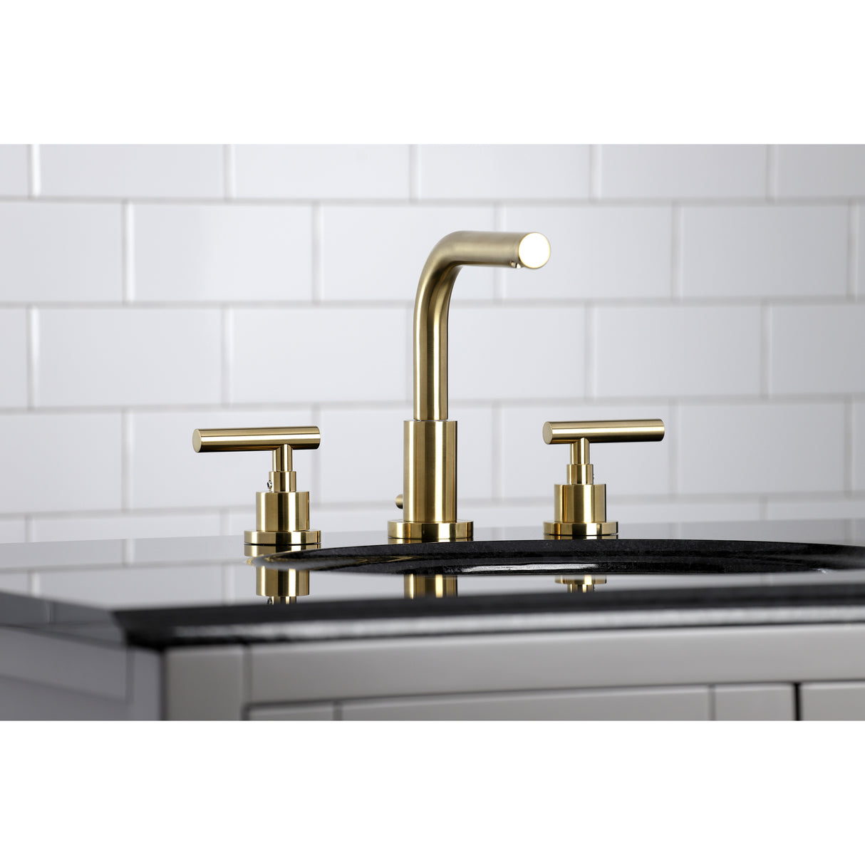 Manhattan Modern Widespread Bathroom Faucet with Brass Pop-Up