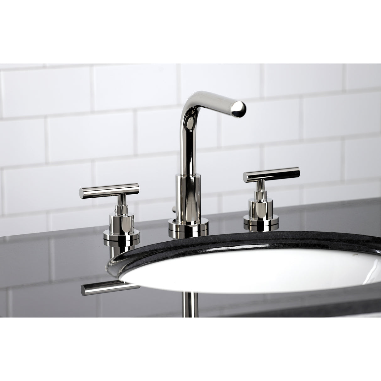 Manhattan Modern Widespread Bathroom Faucet with Brass Pop-Up