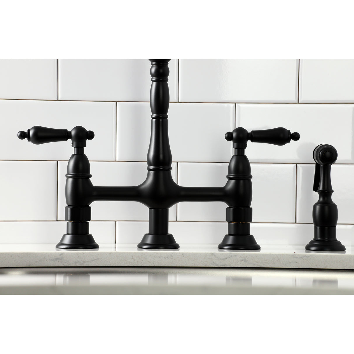 Heritage Bridge Kitchen Faucet with Brass Sprayer