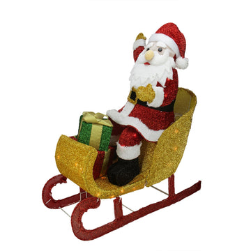 29.5" Lighted Tinsel Santa Claus in Sleigh Christmas Outdoor Decoration