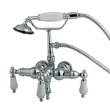 Vintage 3.4" Wall Mount Tub Faucet With Hand Shower In 2.88" Spout Reach