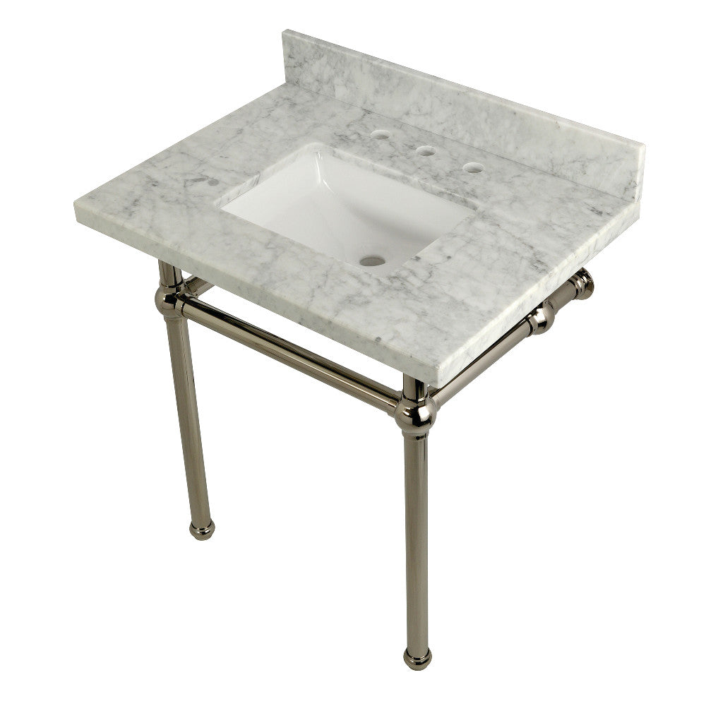 Templeton Vanity with Sink & Brass Feet Combo, 30" x 22", Carrara Marble