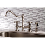 Restoration 8" Bridge Kitchen Faucet With Sprayer Includes Cross Handles For Easy Rotation