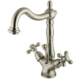 Two-handle Single Hole Deck Mount Bathroom Sink Faucet with Brass Pop-up and Cover Plate