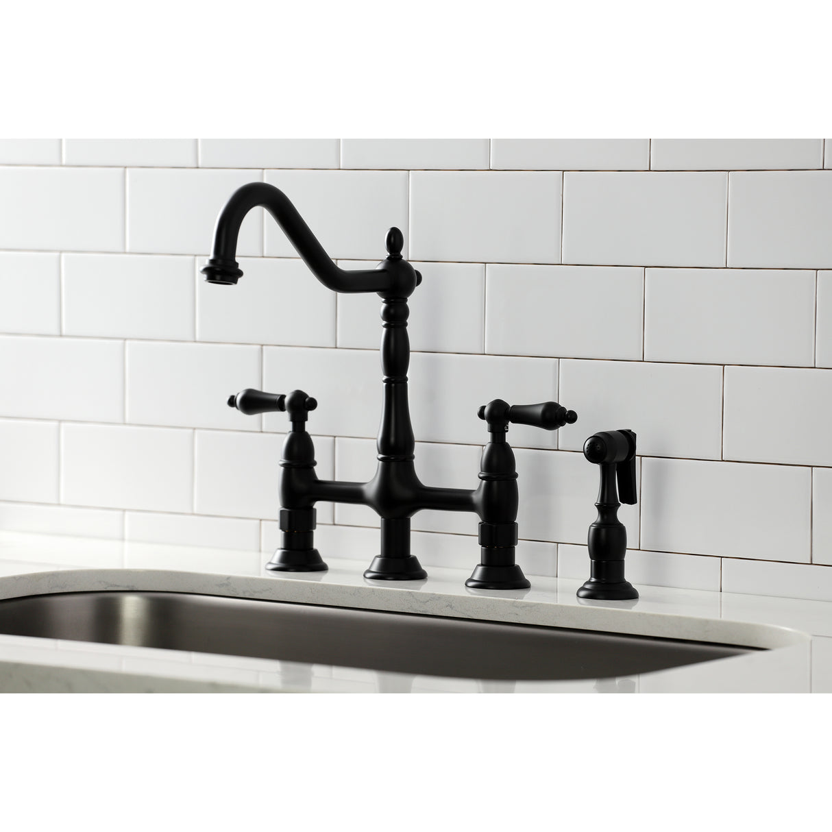 Heritage Bridge Kitchen Faucet with Brass Sprayer