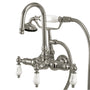 Vintage 3.4" Wall Tub Faucet With Hand Shower & Porcelain Lever Handles